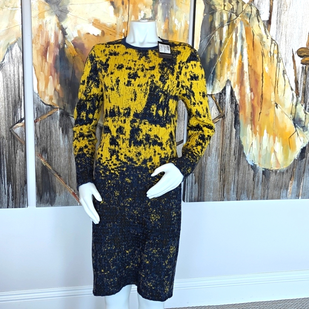 NWT $860 JO NO FUI  runway knit / sweater yellow/ blue dress. IT 42 US 6.